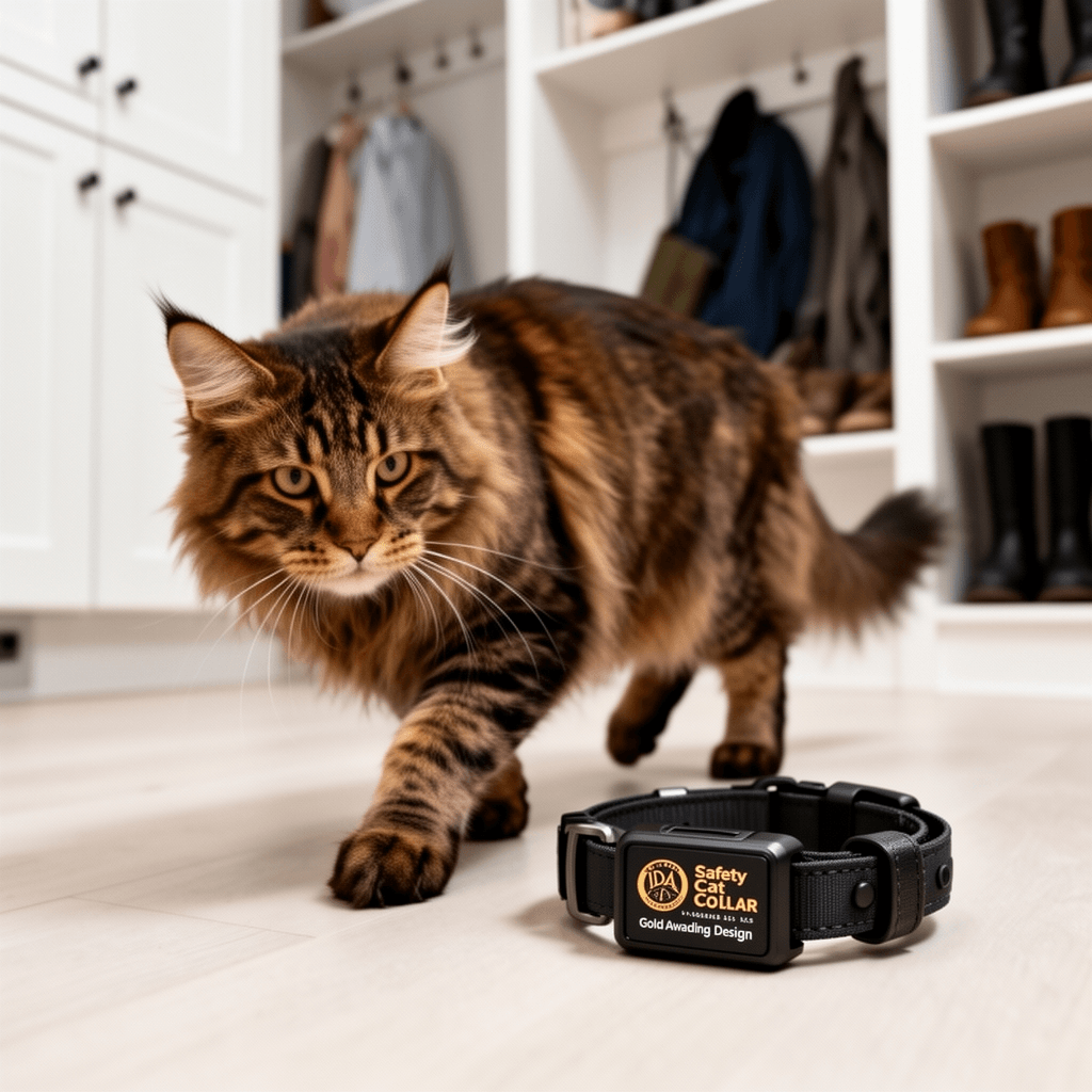 Safety Cat Collar - U.S. IDA Gold Awarding Design with cat - professional product lifestyle photo