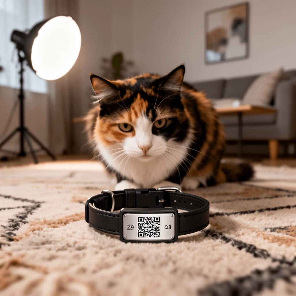 Cat Collar Breakaway with QR Code Name Tag with cat - professional product lifestyle photo