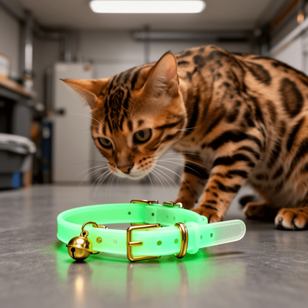 2 Pack Glow in The Dark Cat Collar with Bell Breakaway with cat - professional product lifestyle photo