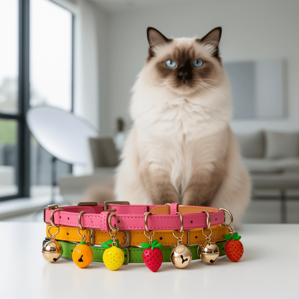 Reactive GPS CAT 4 tracker attachment clipped to a breakaway cat collar - professional product lifestyle photo