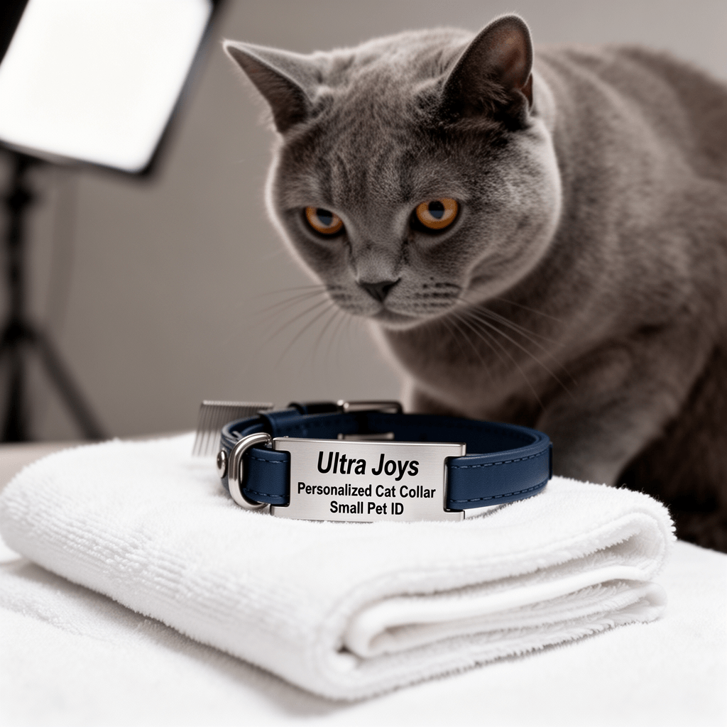 Ultra Joys Personalized Cat Collar Name Tag Small Pet ID with cat - professional product lifestyle photo