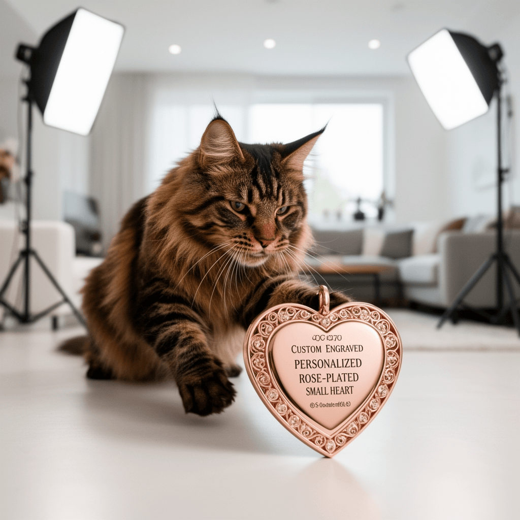 Custom Engraved Personalized Rose Gold-Plated Small Heart with cat - professional product lifestyle photo
