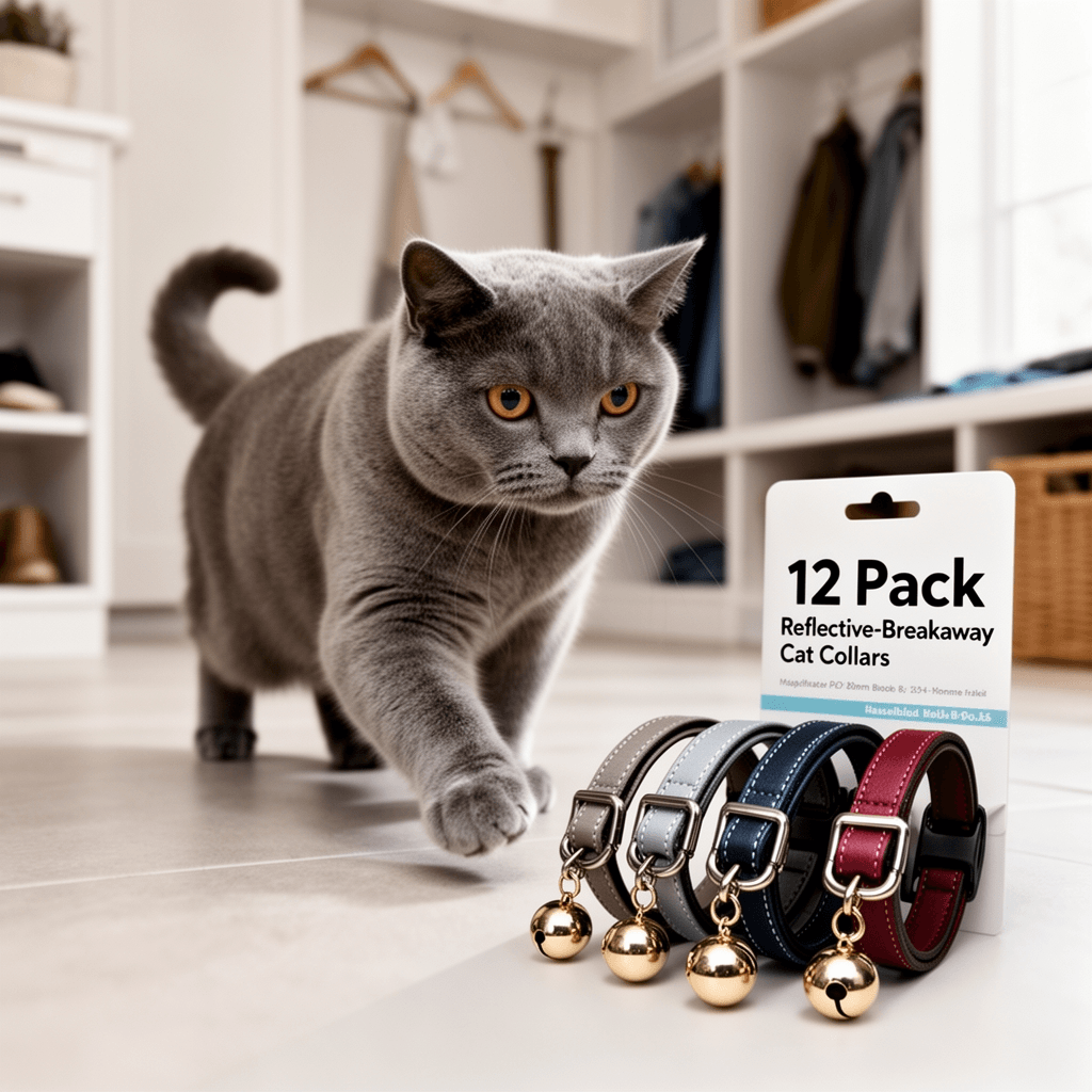 12 Pack Reflective-Breakaway Cat Collars with Bells with cat - professional product lifestyle photo
