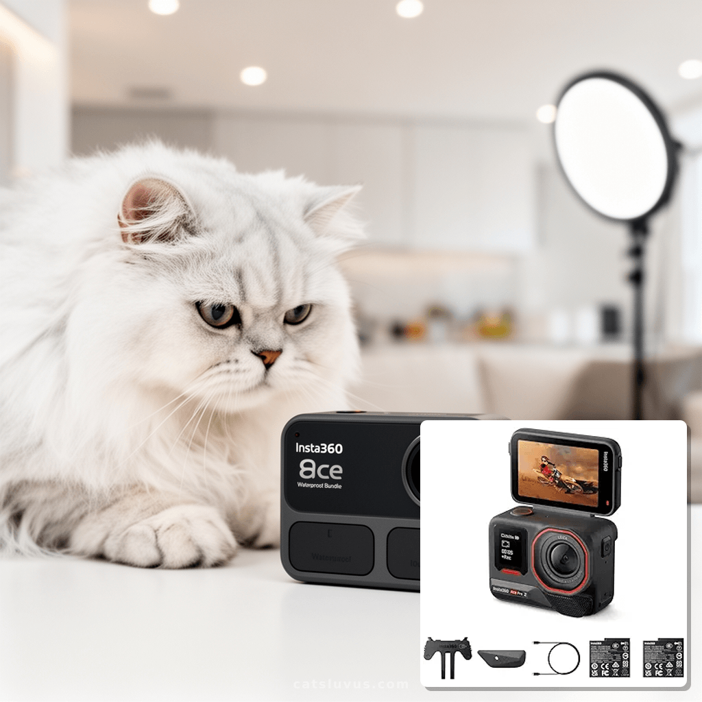 Insta360 Ace Pro 2 Dual Battery Bundle - 8K Waterproof Actio with cat - professional product lifestyle photo