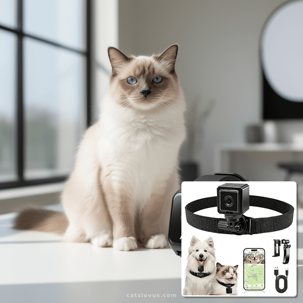 AEZ Pet Camera Collar with APP Control with cat - professional product lifestyle photo