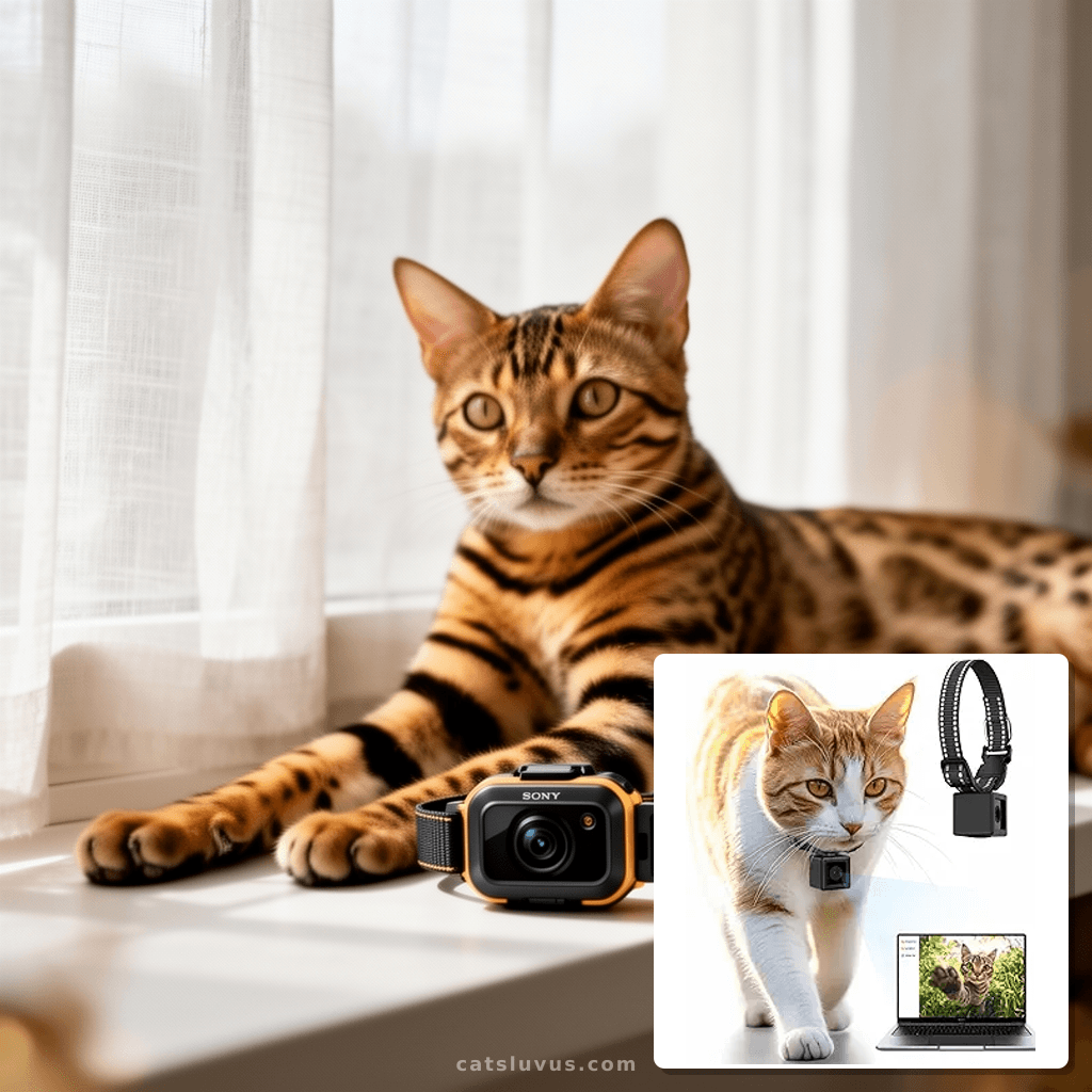 Cat Camera Collar 1080P HD Video Recording Pet POV Cam with cat - professional product lifestyle photo