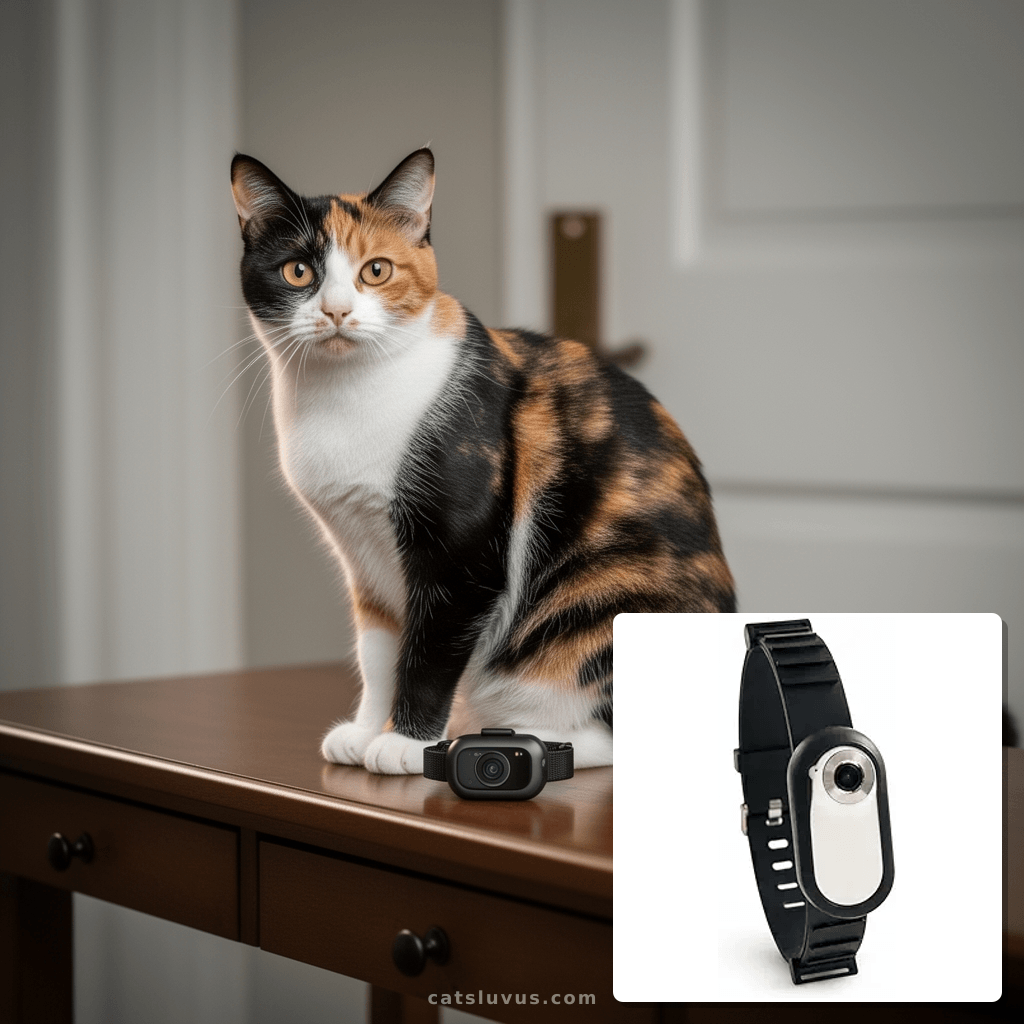 1080P Pet Collar Camera for Cats & Small Dogs – Mini POV HD  with cat - professional product lifestyle photo