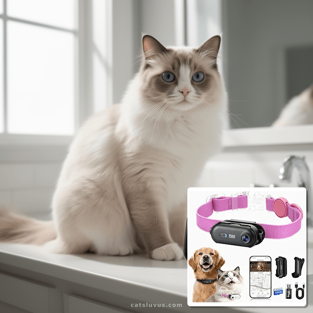 4K UHD Cat& Dog Pet Camera Collar with cat - professional product lifestyle photo