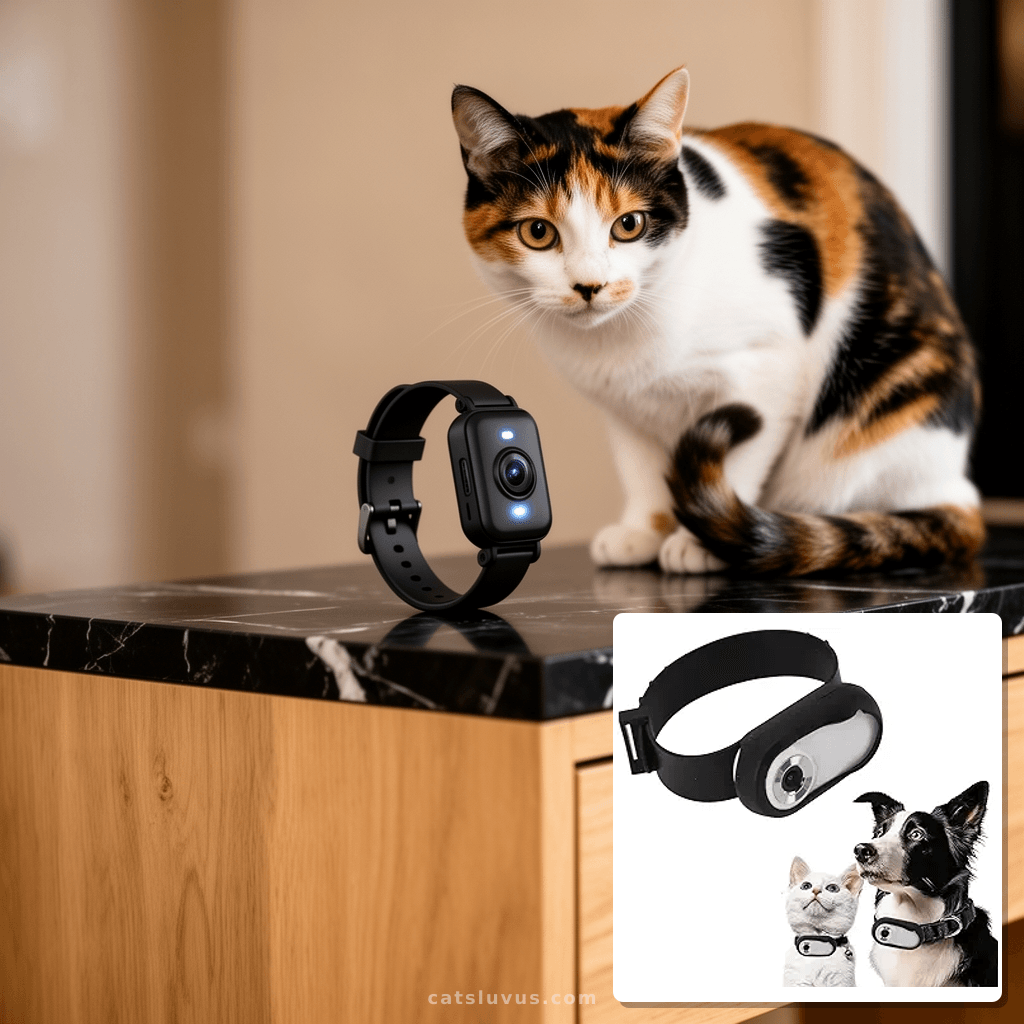 Zopsc Cat Camera Collar with Phone App with cat - professional product lifestyle photo