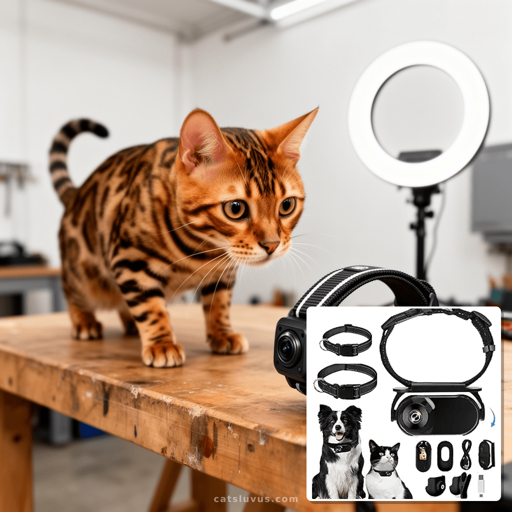 1080P Cat Camera Collar - Wireless Mini Sport Cam with Video with cat - professional product lifestyle photo