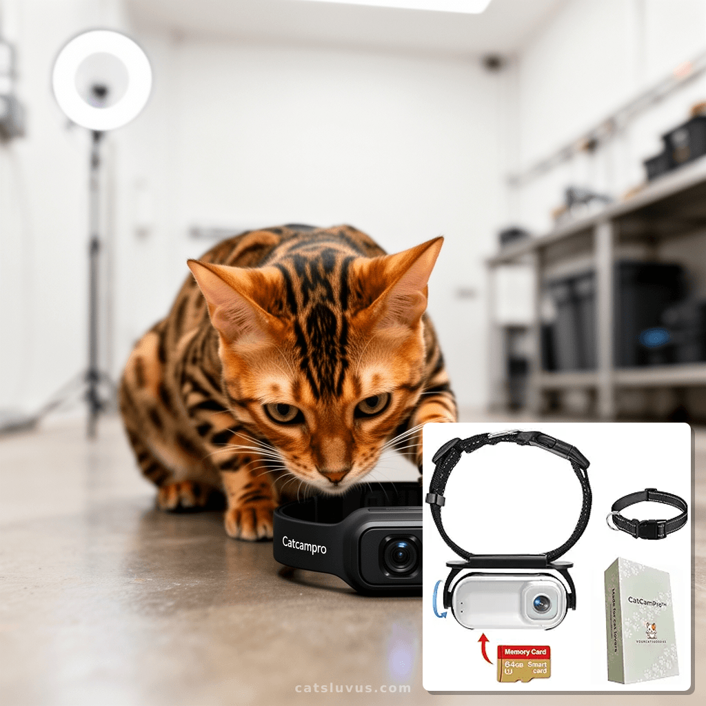 Cat Camera Collar Catcampro™ POV 4 Hour 4k Video Recording P with cat - professional product lifestyle photo