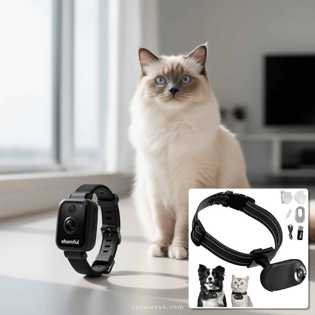 ehomful HD 1080P Cat Camera Collar with Video Record Wireles with cat - professional product lifestyle photo