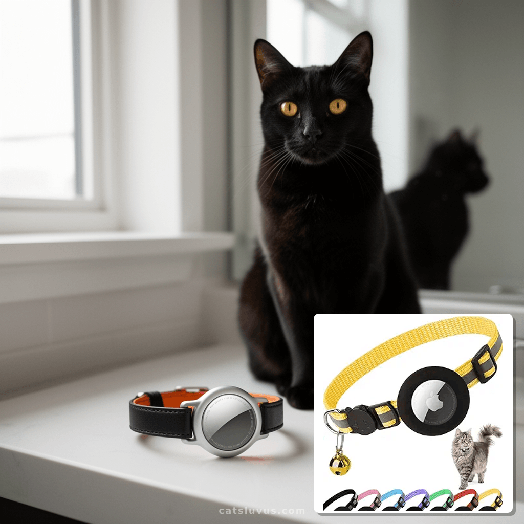 Airtag Cat Collar Breakaway with cat - professional product lifestyle photo