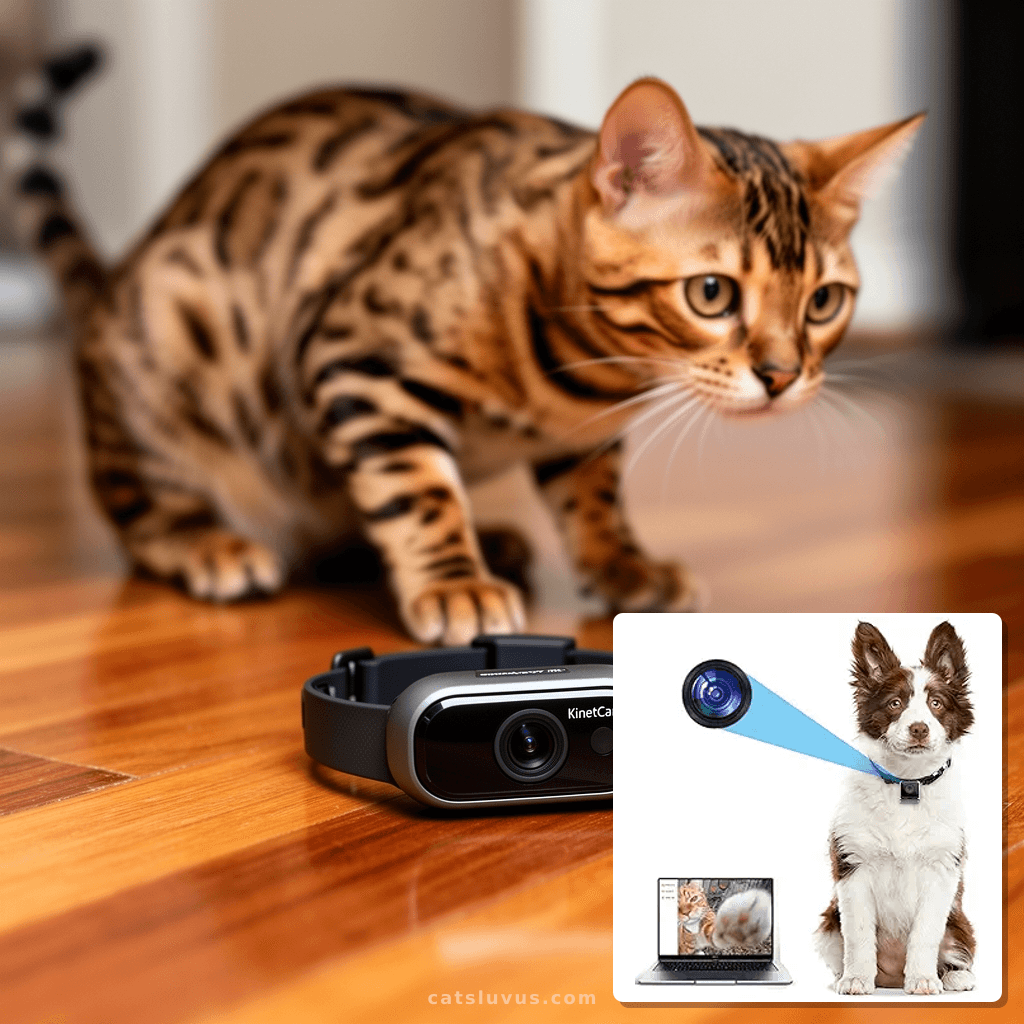 KinetCam Cat Camera Collar with cat - professional product lifestyle photo