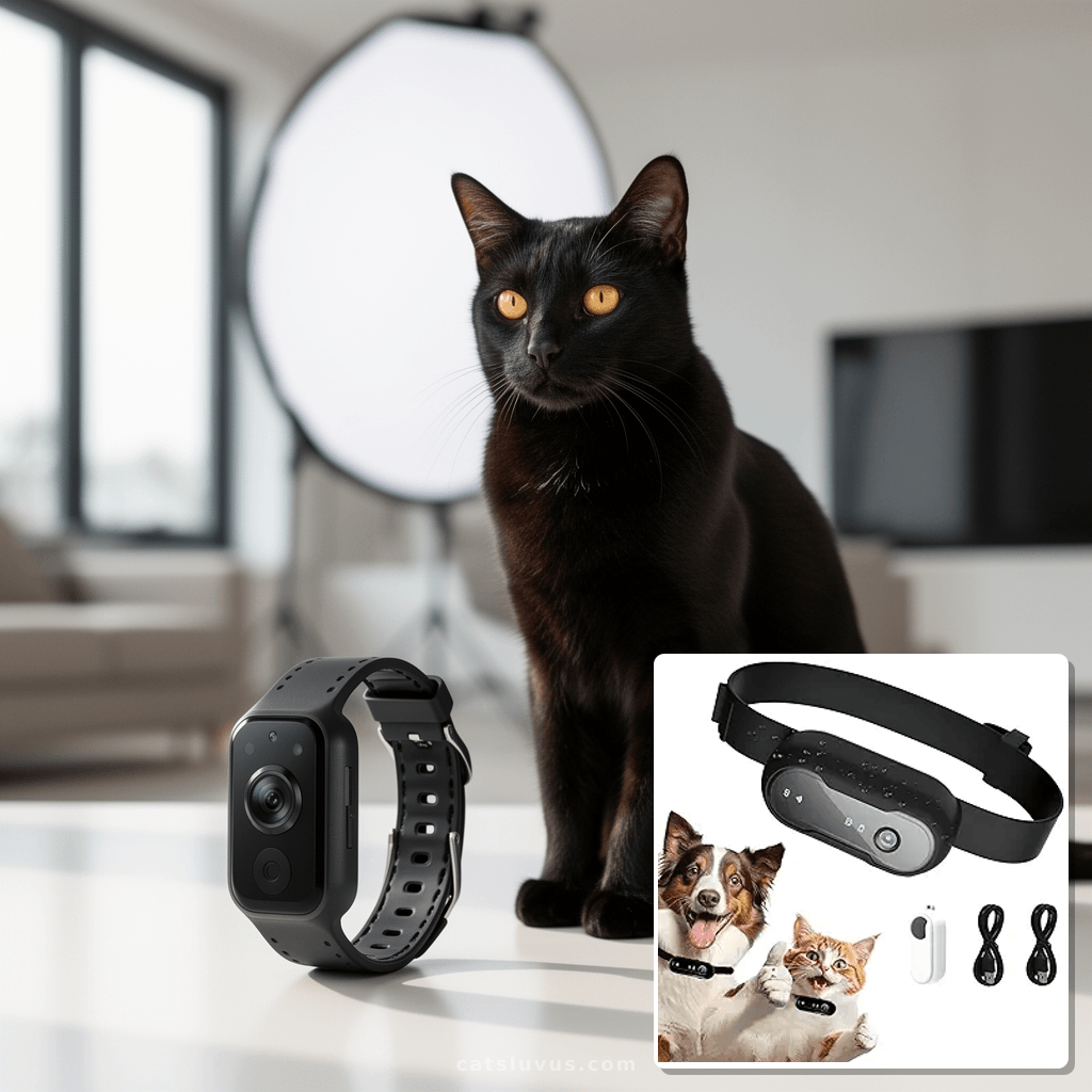 HD 1080P Pet Camera Collar with Video Record with cat - professional product lifestyle photo