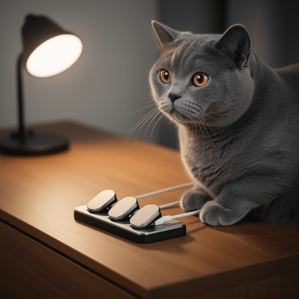 3Pack Magnetic Cable Clips for Nightstand with cat - professional product lifestyle photo