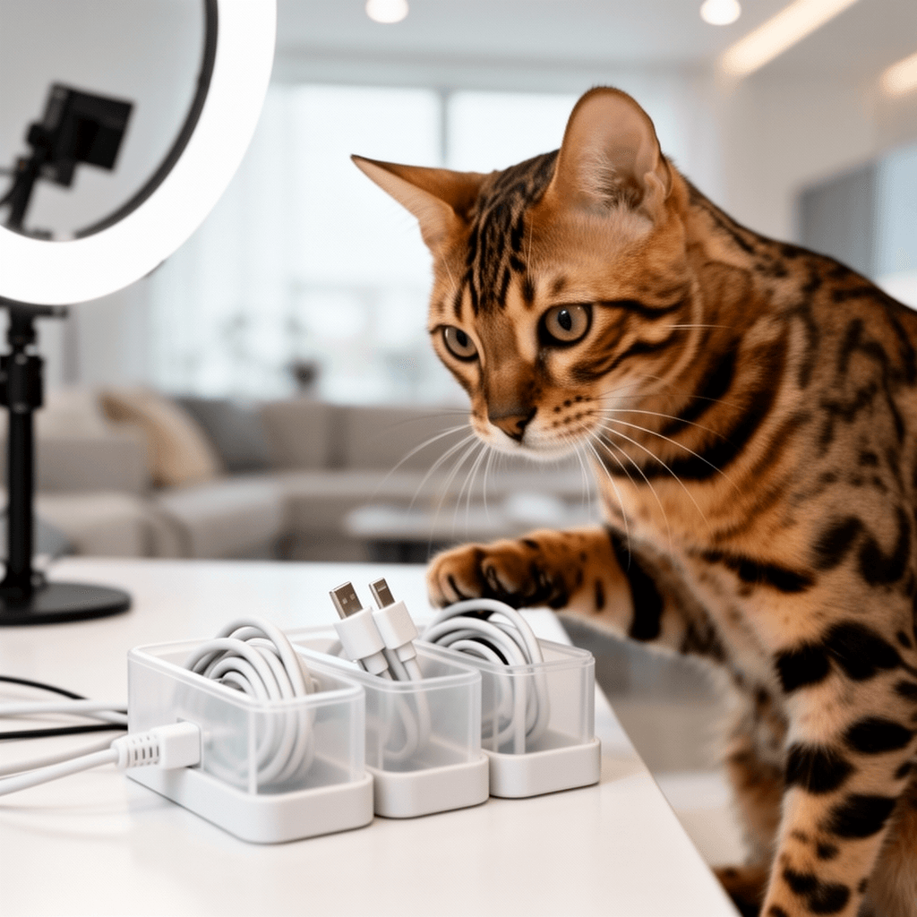 1/2" - 6.6FT Chew Proof Cat Cord Protector（Hook & Loop Split with cat - professional product lifestyle photo