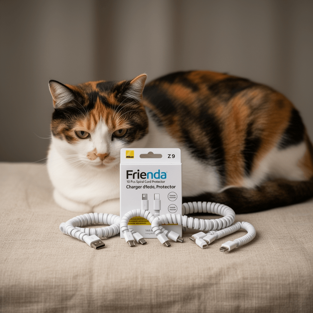 6 Pairs Silicone Charger Cable Protectors - Universal 3-in-1 with cat - professional product lifestyle photo