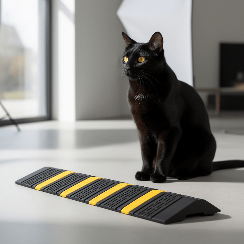 Small Pet Select Heavy Duty Cord Cover - Black with cat - professional product lifestyle photo