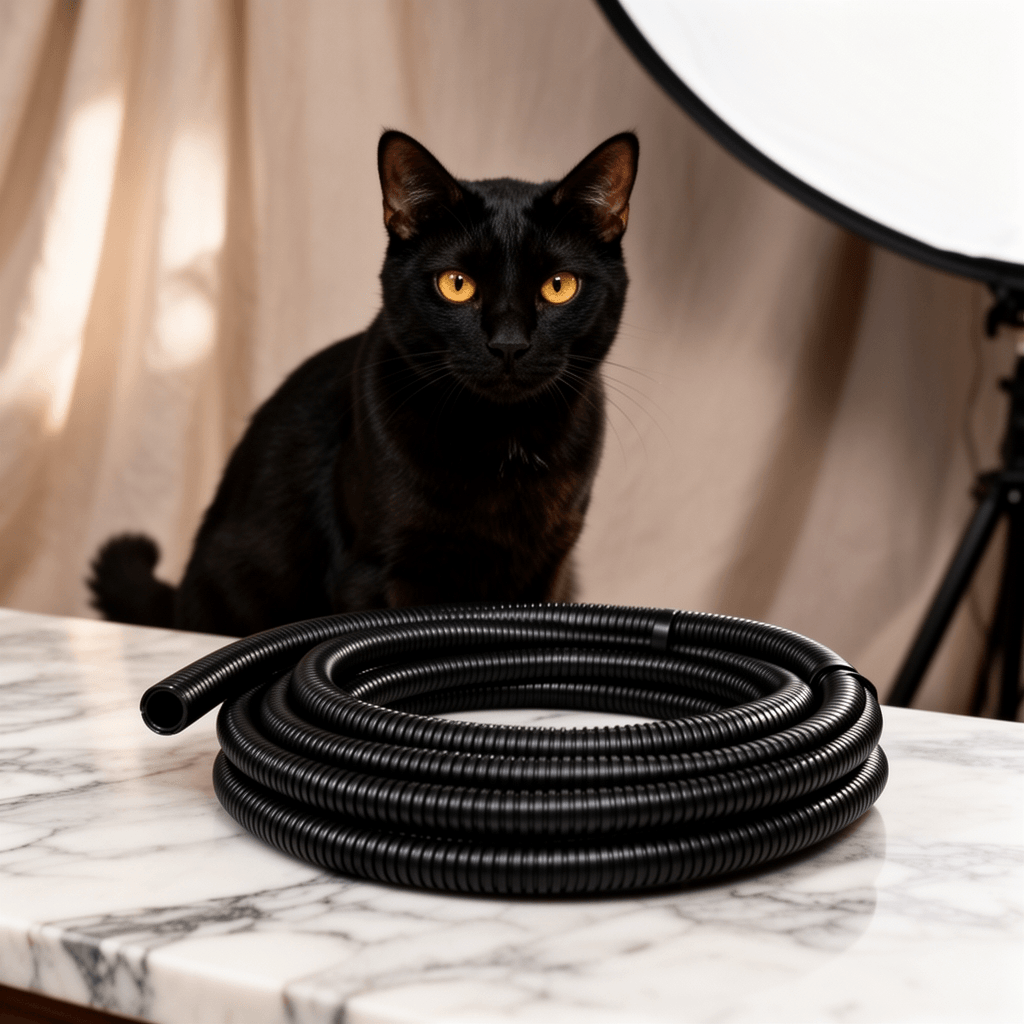 1/4" x25ft Split Sleeve Wire Loom Tubing - Cat-Proof Cord with cat - professional product lifestyle photo
