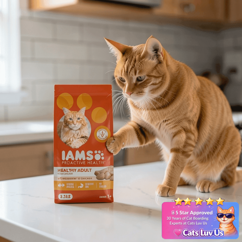 Iams Health Dry Cat Food with cat - professional product lifestyle photo