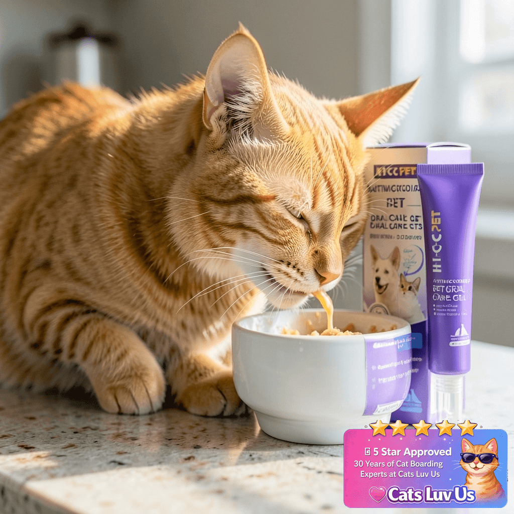 HICC PET Dental Gel for Dogs & Cats with cat - professional product lifestyle photo