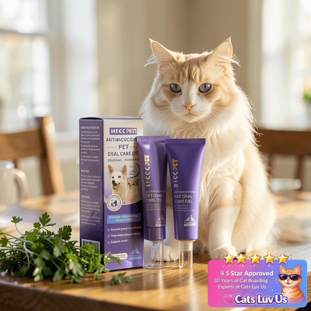 HICC PET Dental Gel for Dogs & Cats with cat - professional product lifestyle photo