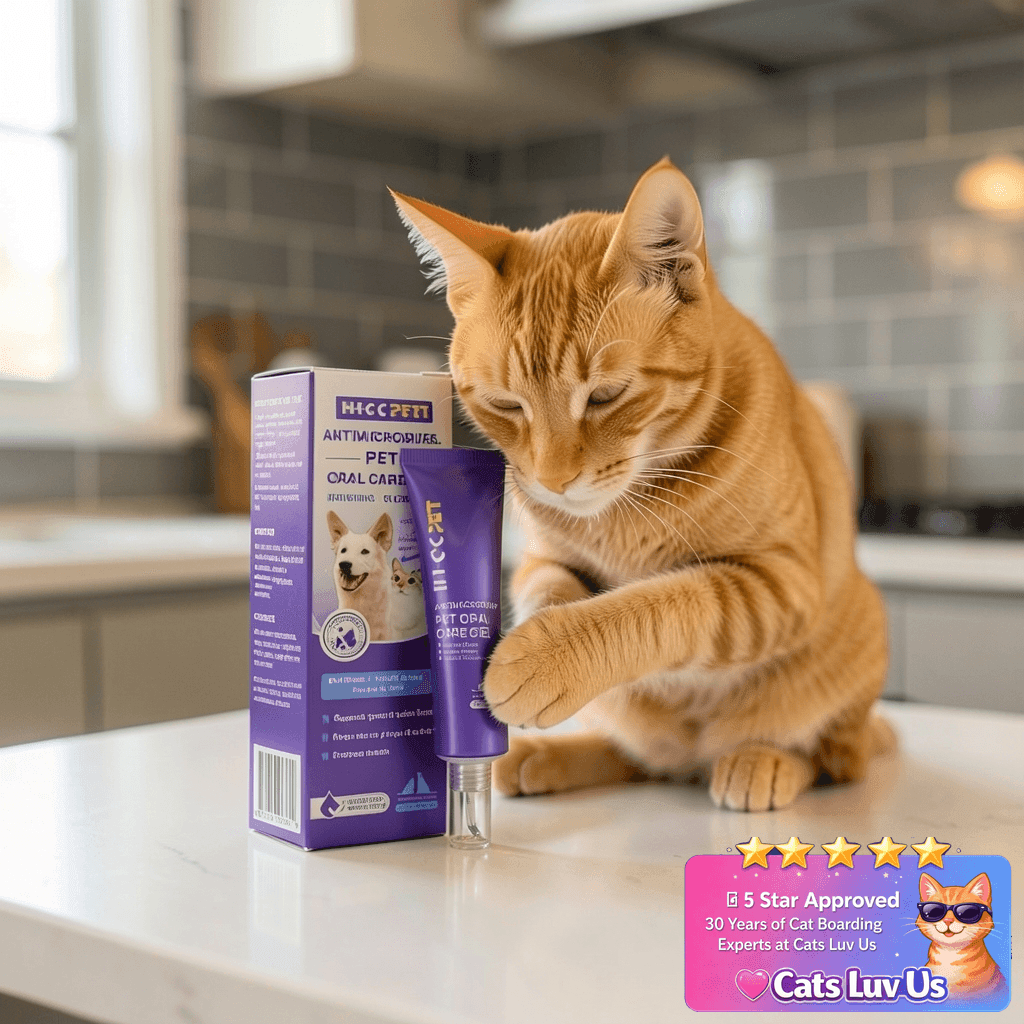 HICC PET Dental Gel for Dogs & Cats with cat - professional product lifestyle photo