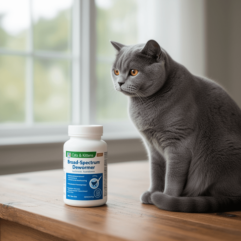 Cats & Kittens Broad-Spectrum Dewormer with cat - professional product lifestyle photo