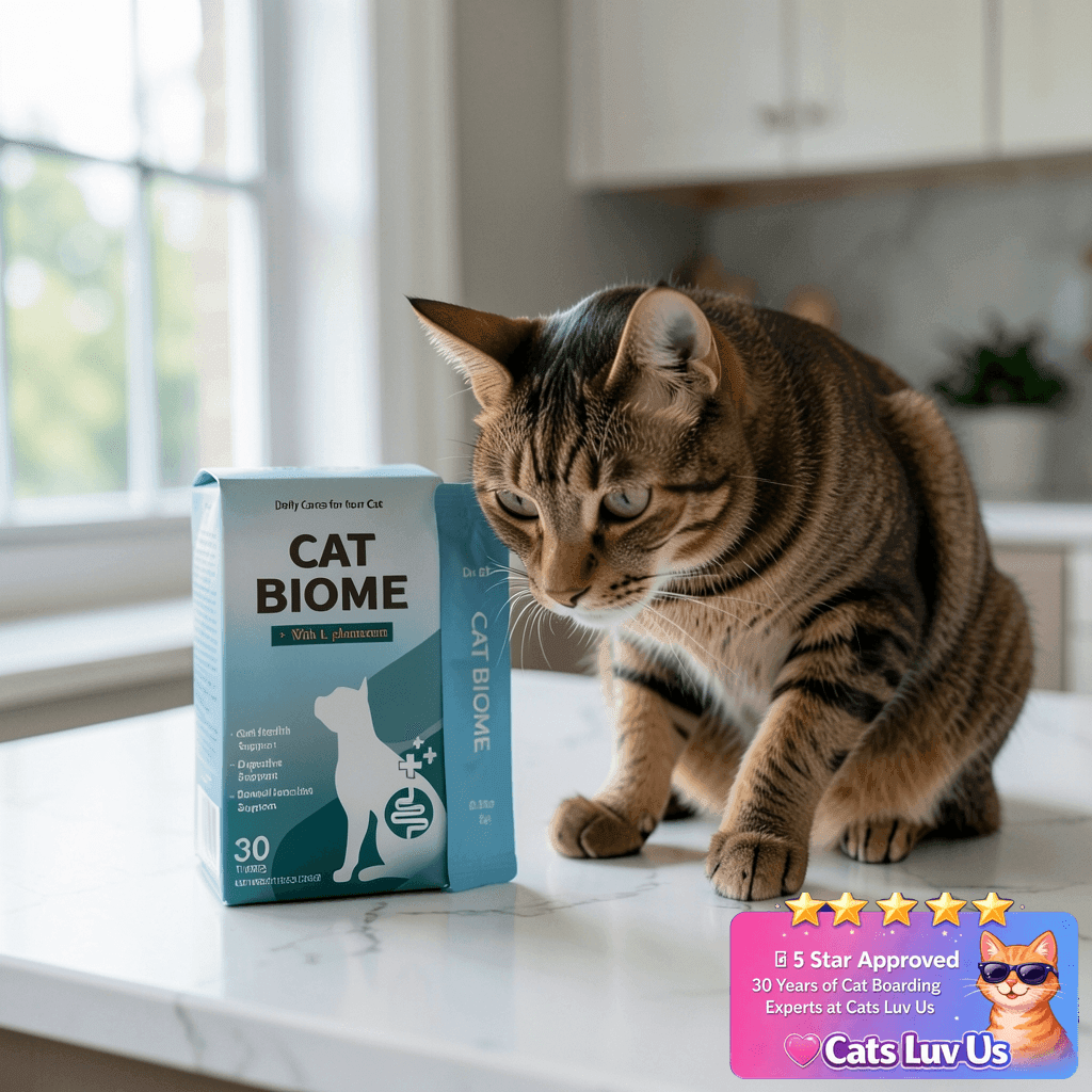 Doctor By Cat Biome Probiotics for cats Anti Diarrhea Feline with cat - professional product lifestyle photo