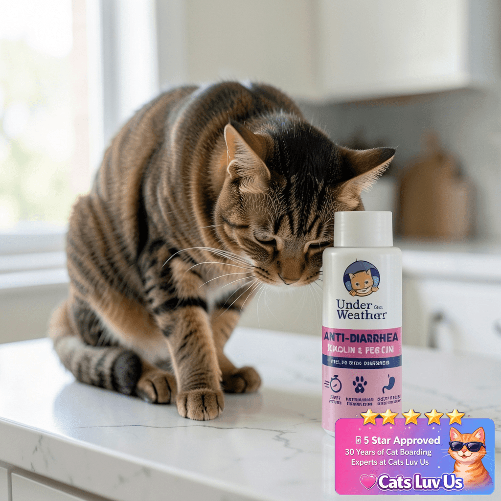 Under the Weather Anti-Diarrhea Liquid for Cats - Soothe with cat - professional product lifestyle photo