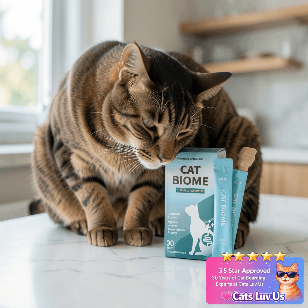 Doctor By Cat Biome Probiotics for cats Anti Diarrhea Feline with cat - professional product lifestyle photo
