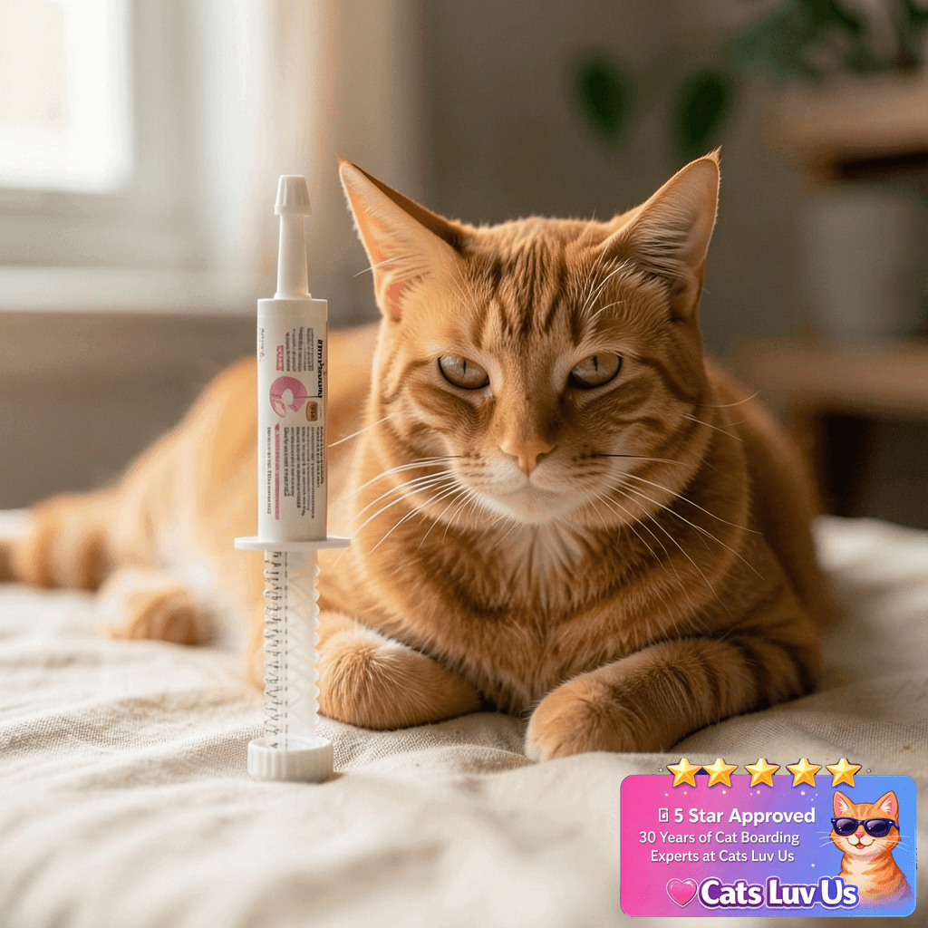 Pro-Pectalin Oral Paste for Dogs & Cats with cat - professional product lifestyle photo