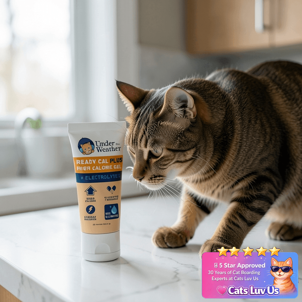 Under the Weather Pet Electrolytes Ready Cal Plus Gel for with cat - professional product lifestyle photo