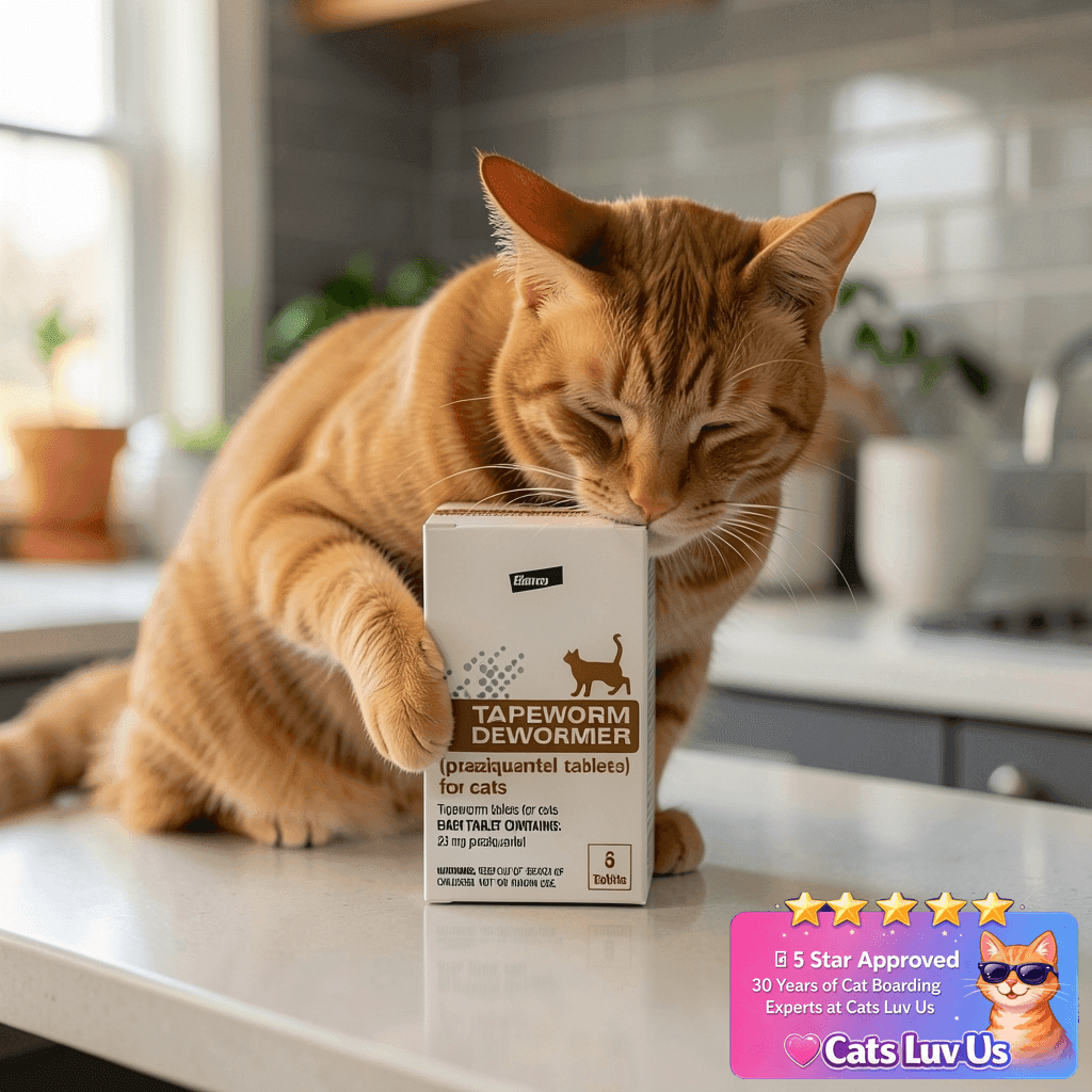 Elanco Tapeworm Dewormer for Cats and Kittens 6 Weeks with cat - professional product lifestyle photo