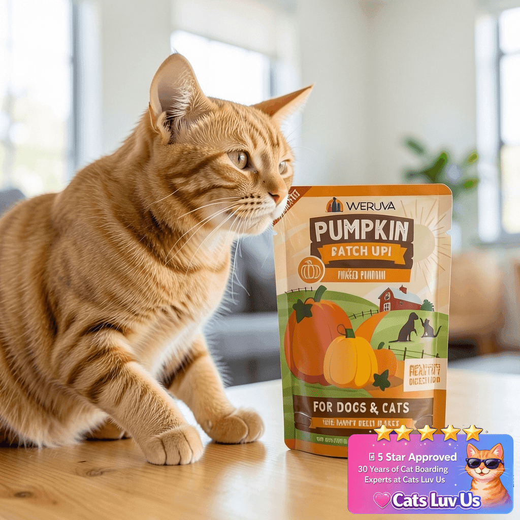 Weruva Pumpkin Up with cat - professional product lifestyle photo