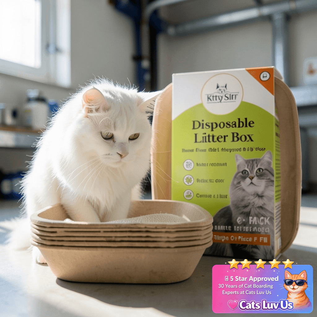 Kitty Sift Disposable Cat Litter Box Large with cat - professional product lifestyle photo