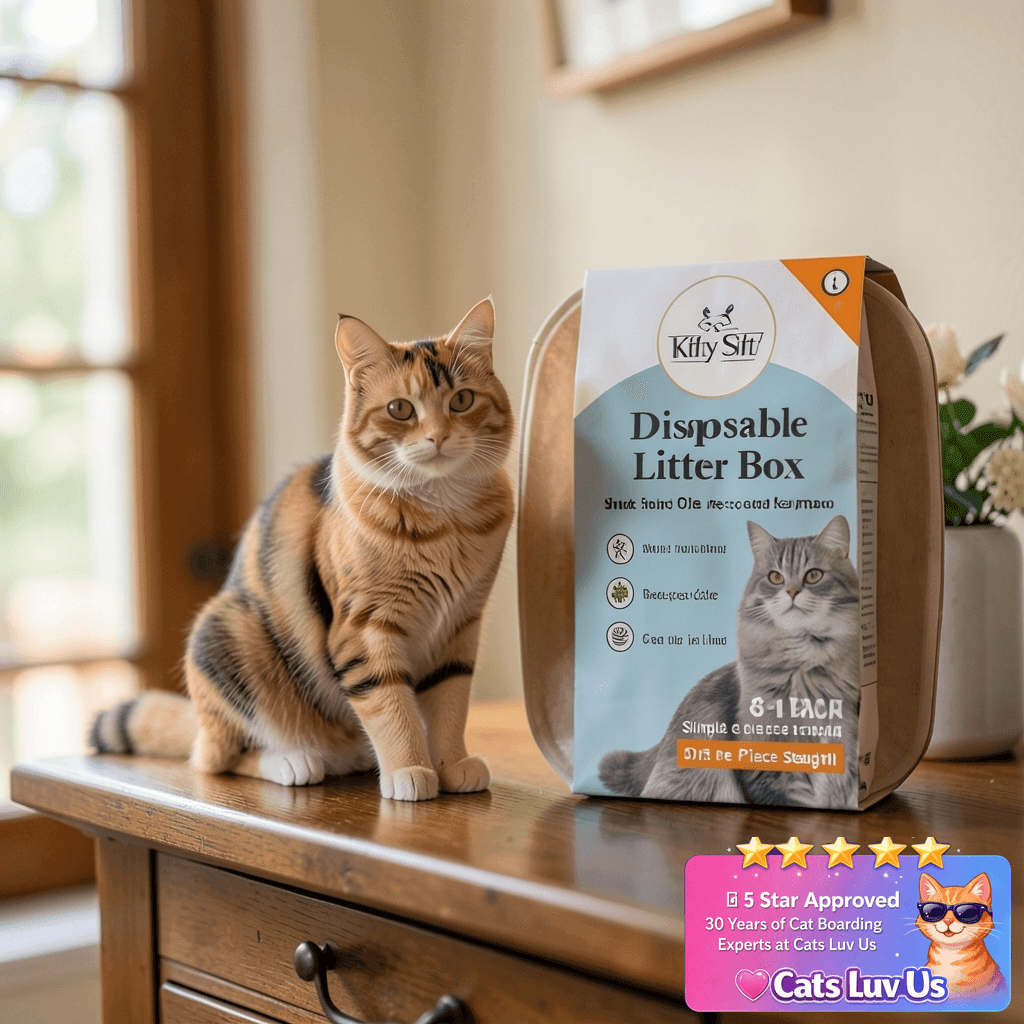 Kitty Sift Disposable Cat Litter Box Jumbo with cat - professional product lifestyle photo