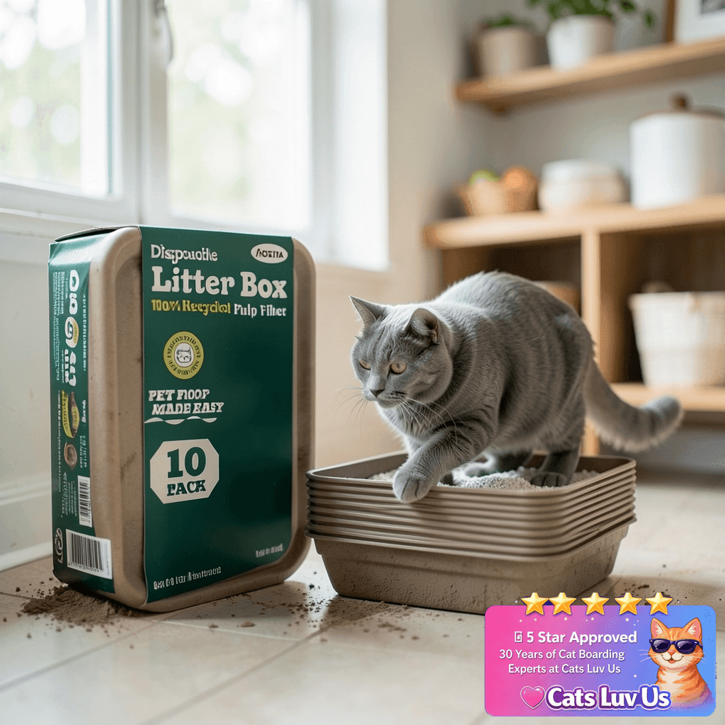 10 Count - Disposable Litter Box for Kitty Cats with cat - professional product lifestyle photo