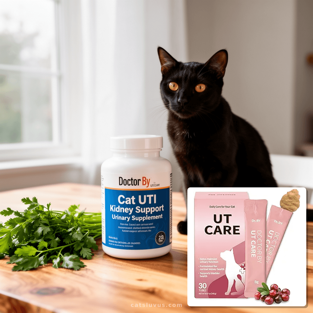 Doctor By UT Care Cat UTI Kidney Support Urinary Supplement  with cat - professional product lifestyle photo