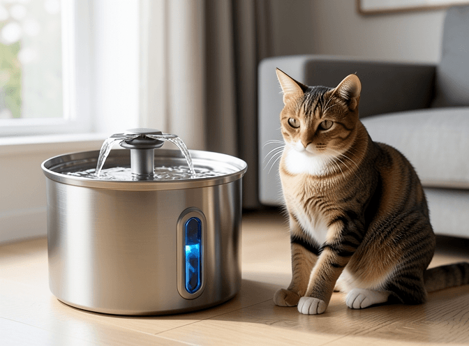 Cat owner reviewing best cat drinking fountains & hydration options for their pet in 2026