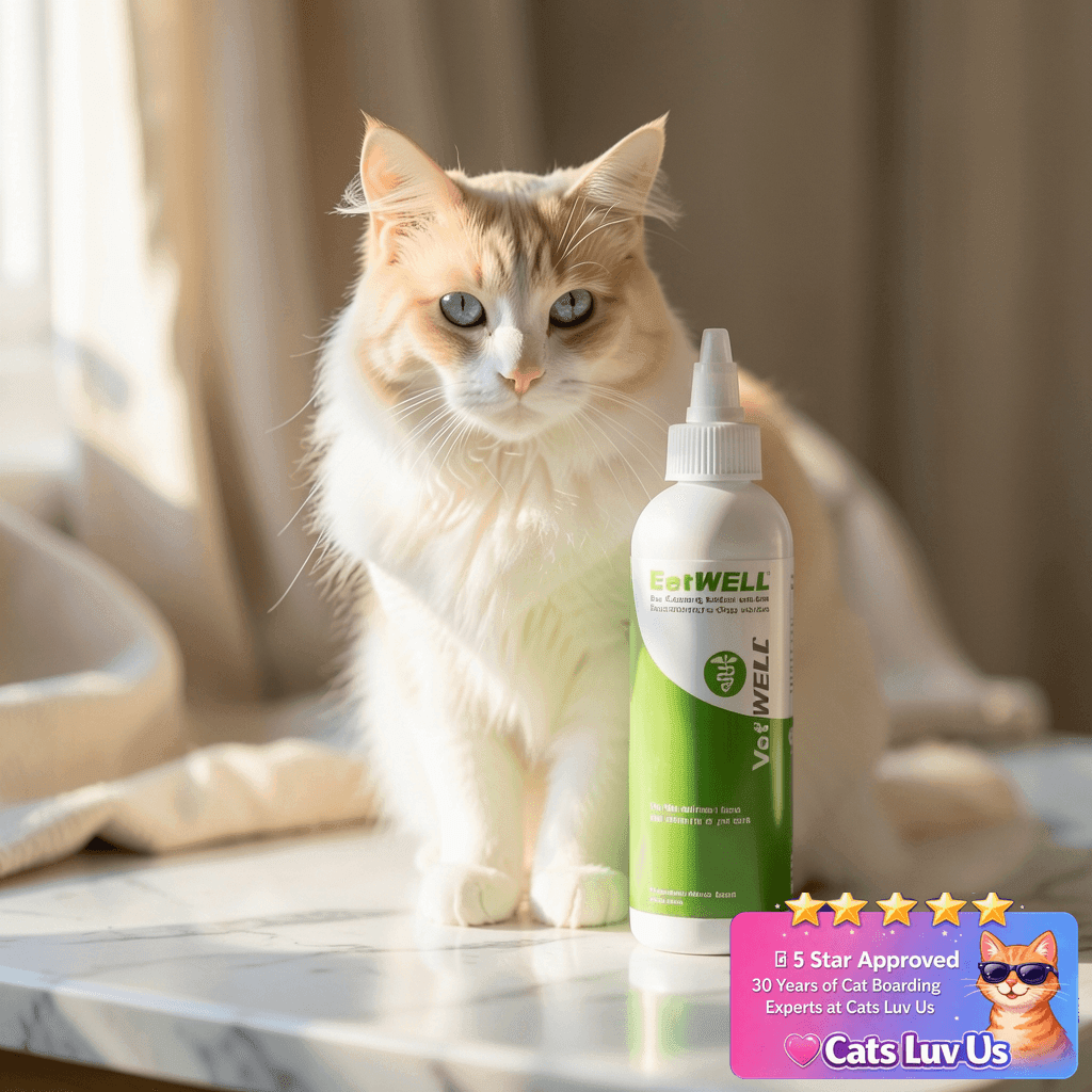 VetWELL Ear Cleaner for Dogs and Cats - Otic Rinse for with cat - professional product lifestyle photo
