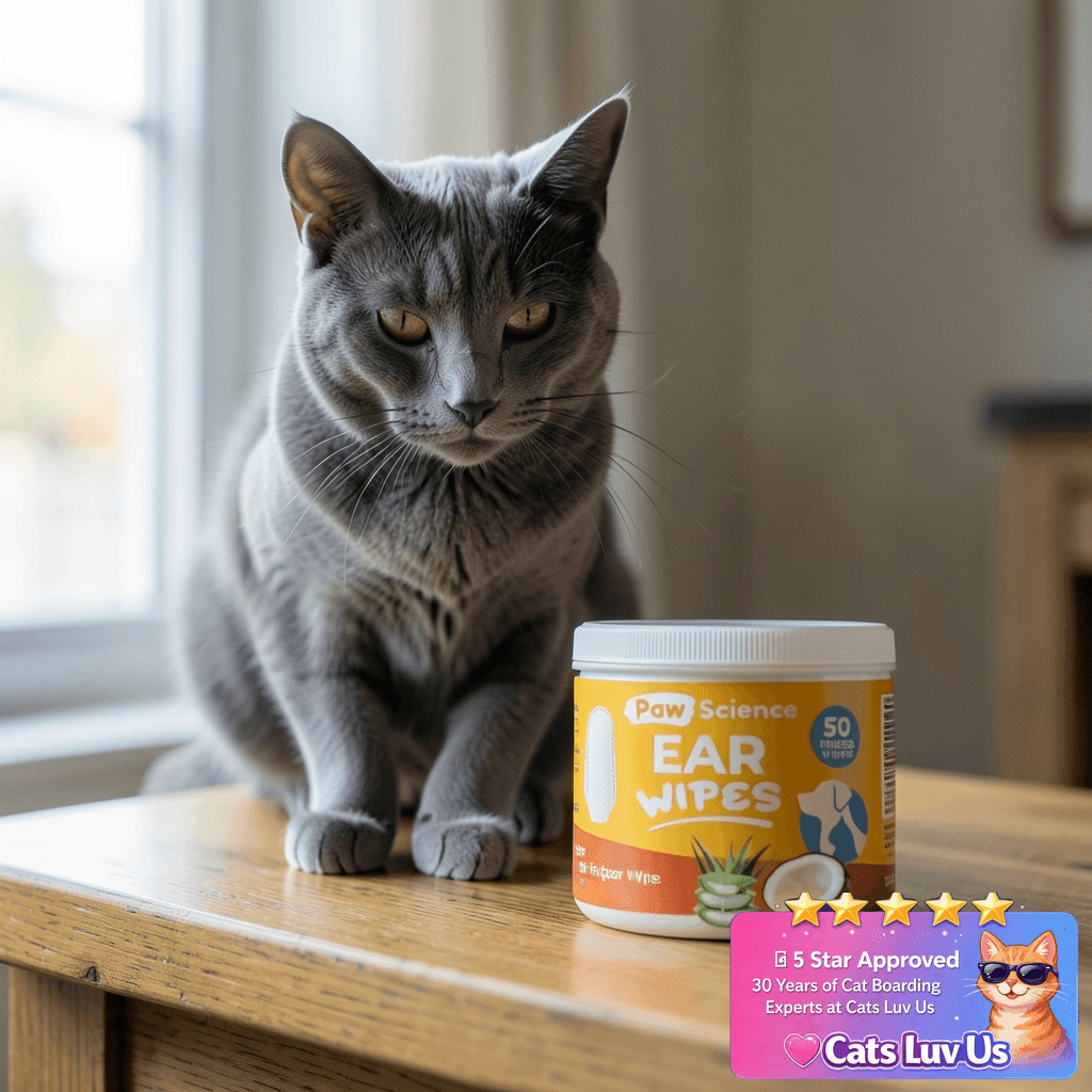 Paw Science Dog & Cat Ear Cleaner Wipes – Pet Finger Wipes with cat - professional product lifestyle photo