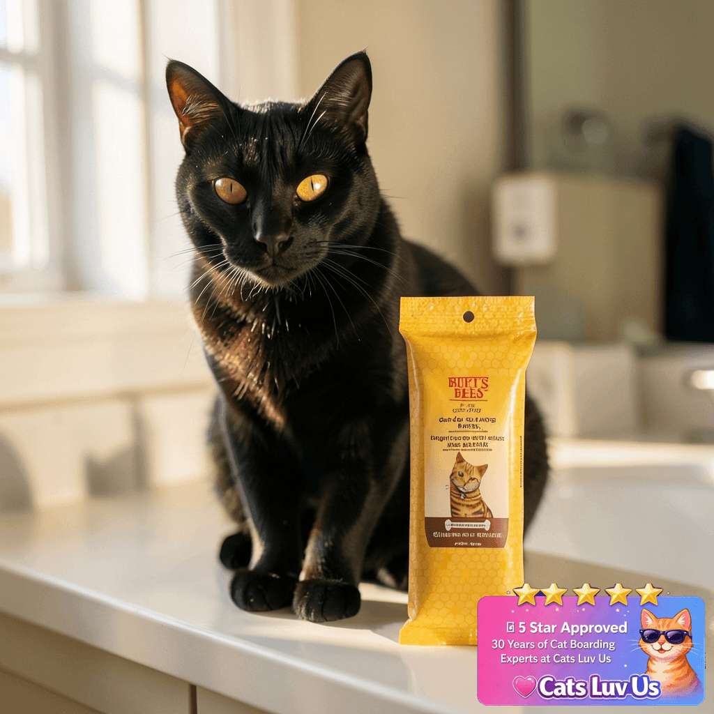 Burt's Bees for Pets Cat Dander Remover Wipes with cat - professional product lifestyle photo
