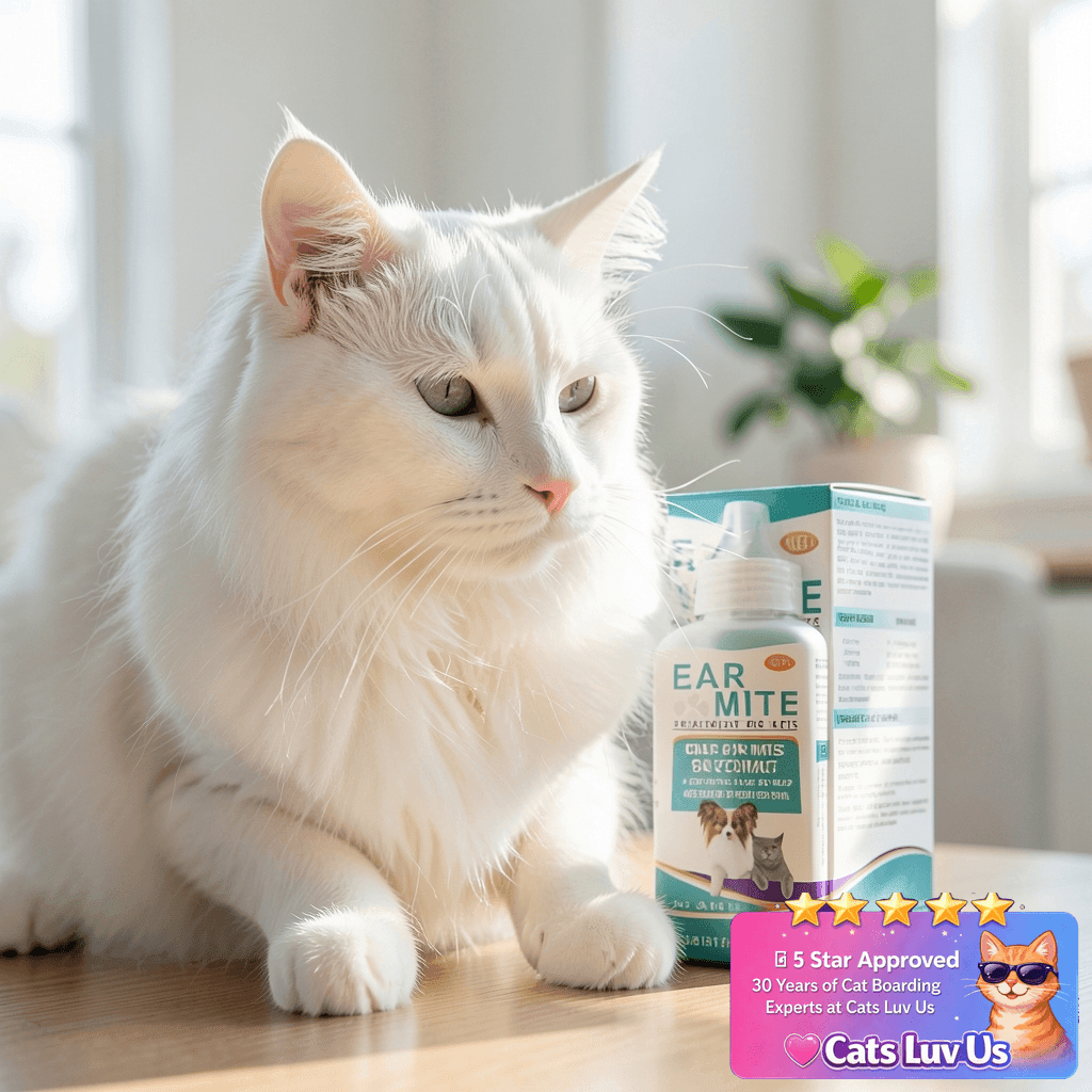 NBTREKTIE Ear Mites Clean for Dogs & Cats - Cat Ear Mite with cat - professional product lifestyle photo