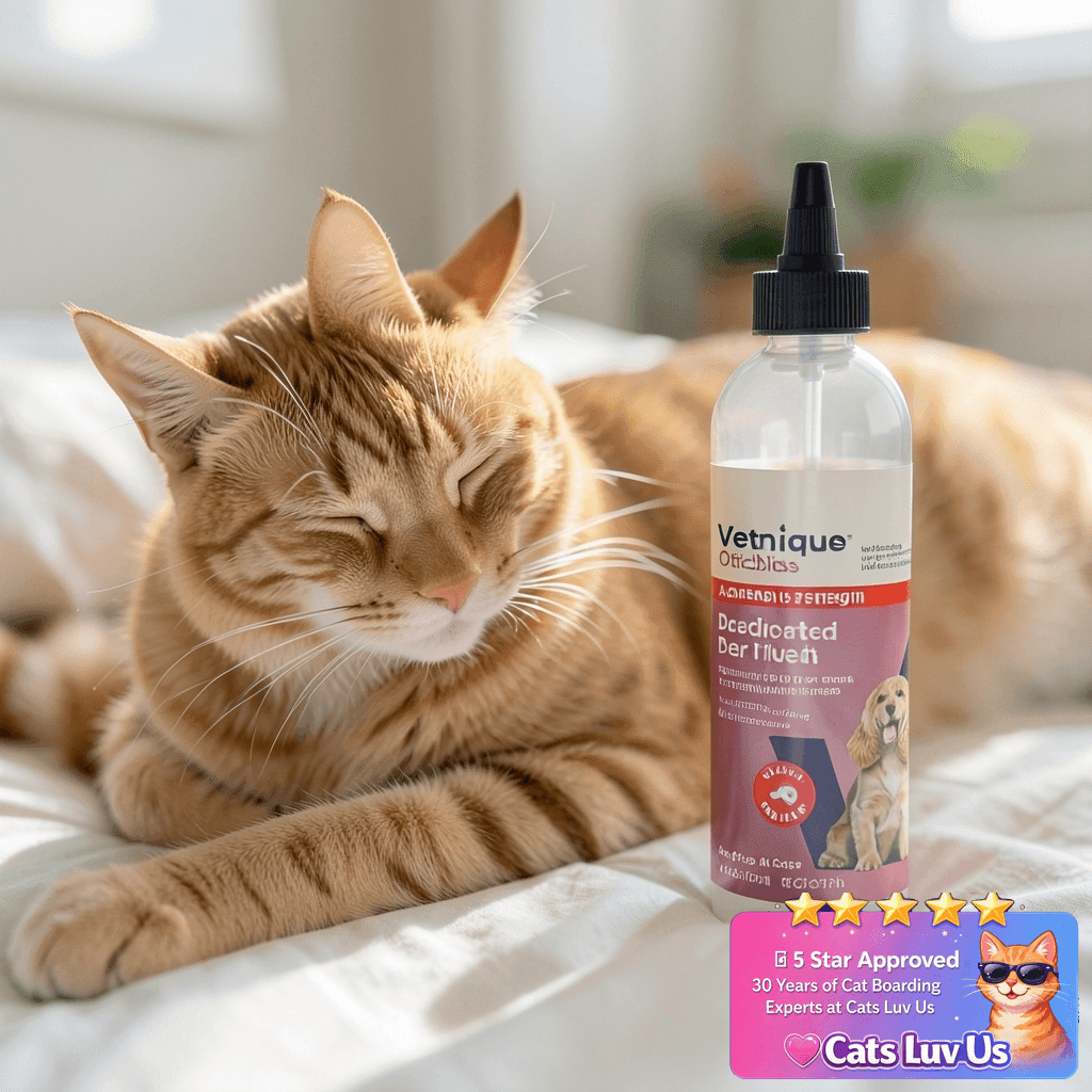Vetnique Oticbliss Advanced Strength Dog Ear Infection with cat - professional product lifestyle photo