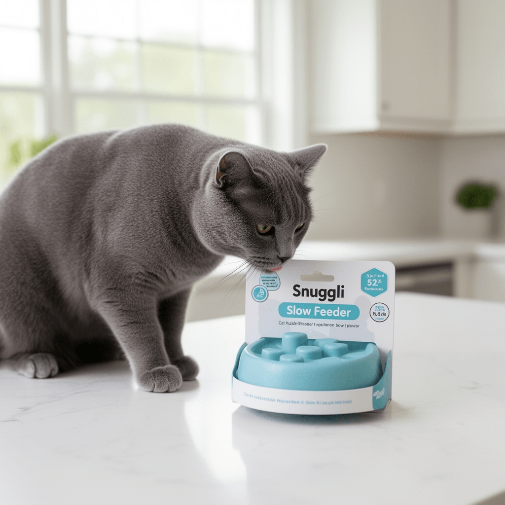 Snuggli Slow Feeder Cat Bowl | Cat Puzzle Feeder for Slow with cat - professional product lifestyle photo