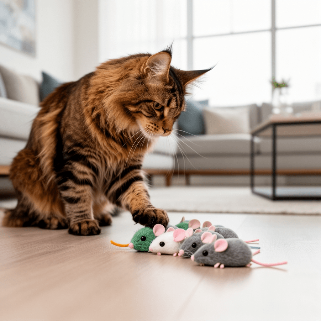 Fashion's Talk Mouse Cat Toys Soft Plush Catnip Mice with cat - professional product lifestyle photo