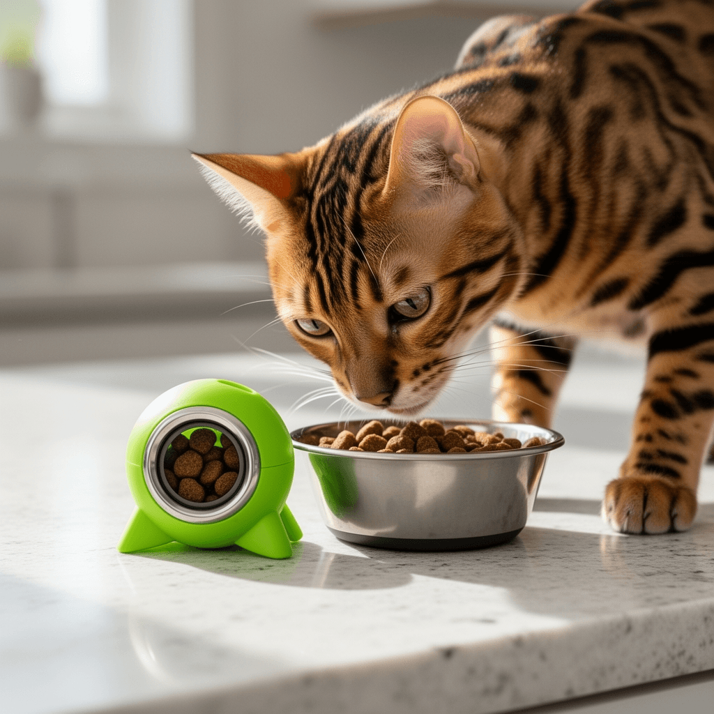 Cat Treat Dispenser Toy with cat - professional product lifestyle photo