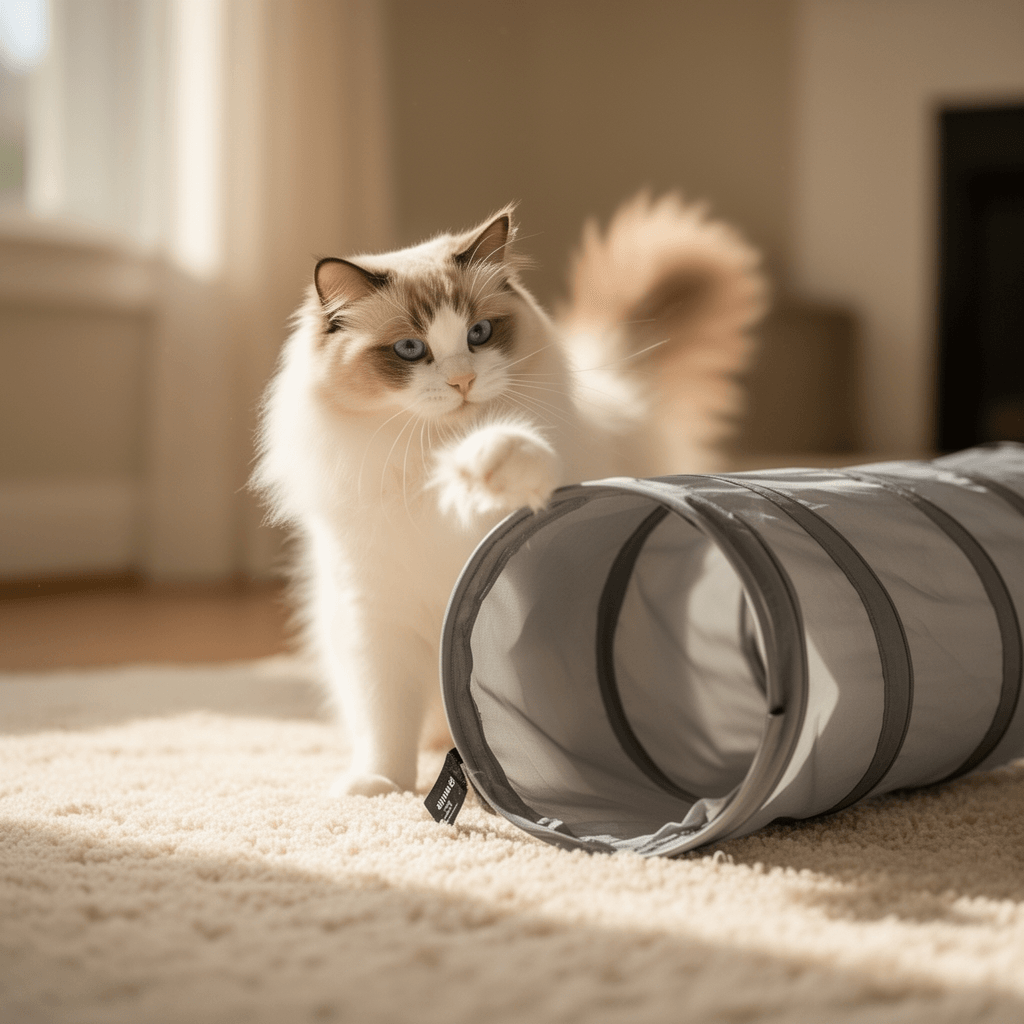 PetLike Cat Tunnel for Indoor Cats Collapsible Pop-up Pet with cat - professional product lifestyle photo